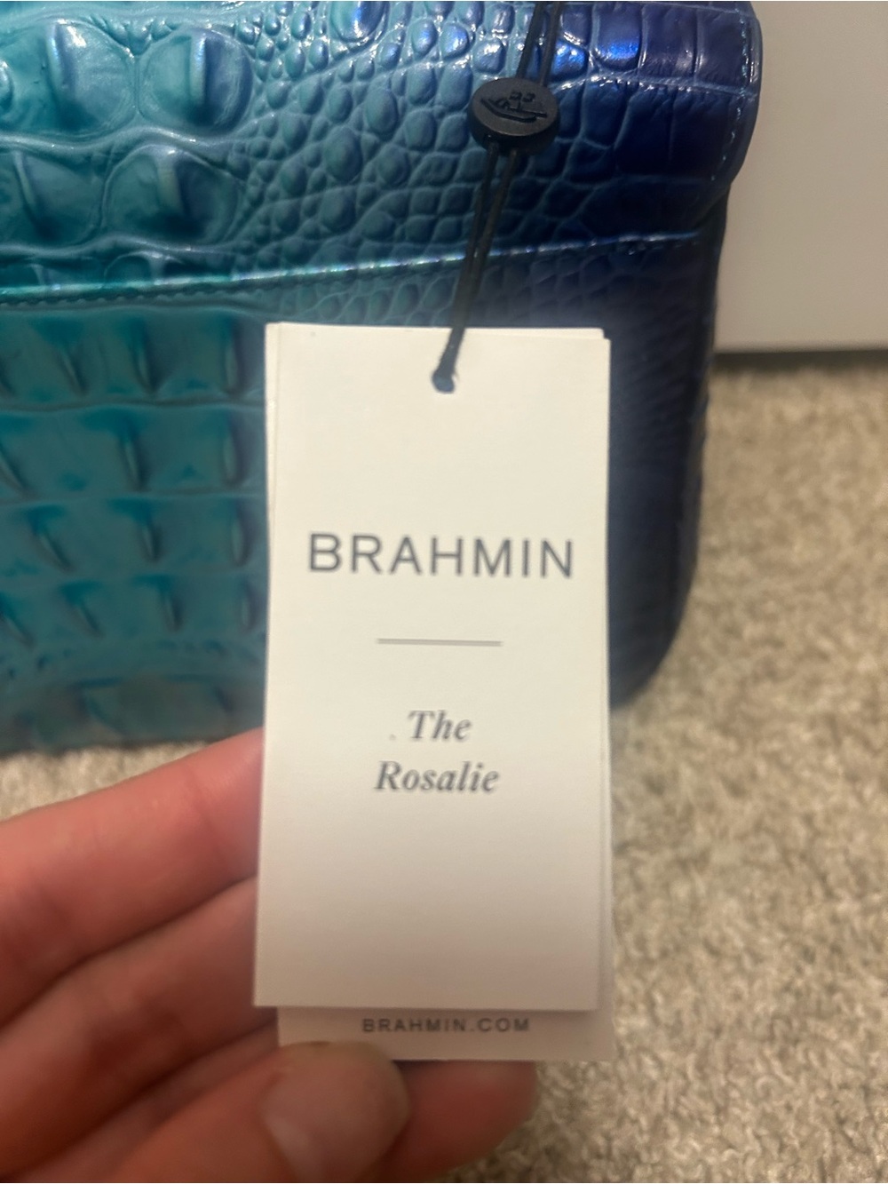 Brahmin Blue-to-Teal Ombre Croc-Embossed Shoulder Bag with Gold Hardware - Picture 7 of 9